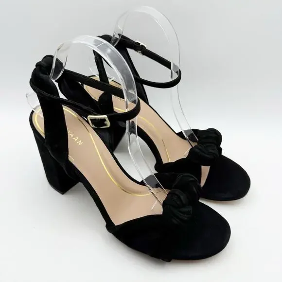 Cole Haan Womens Kaycee Knotted Heel Sandal US 10 B Black Suede EUC